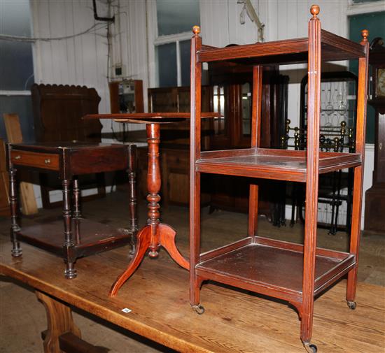 Two whatnots and tripod table